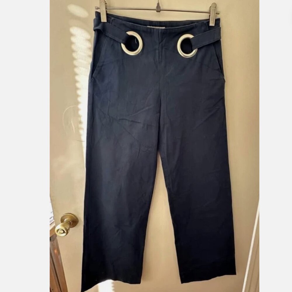 Vintage Giorgio Armani Blue Cotton Wide Leg Pants with Cutouts Made in Italy